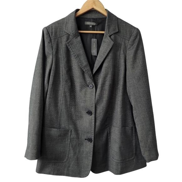 Vintage Woven Single Breast Blazer Textured Gray Plunging Notched Collar Jacket - Picture 1 of 9